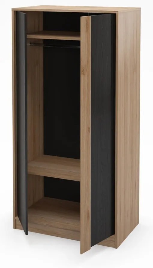 Czarno-naturalna szafa w dekorze dębu 90x180x53 cm Dennis – Marckeric
