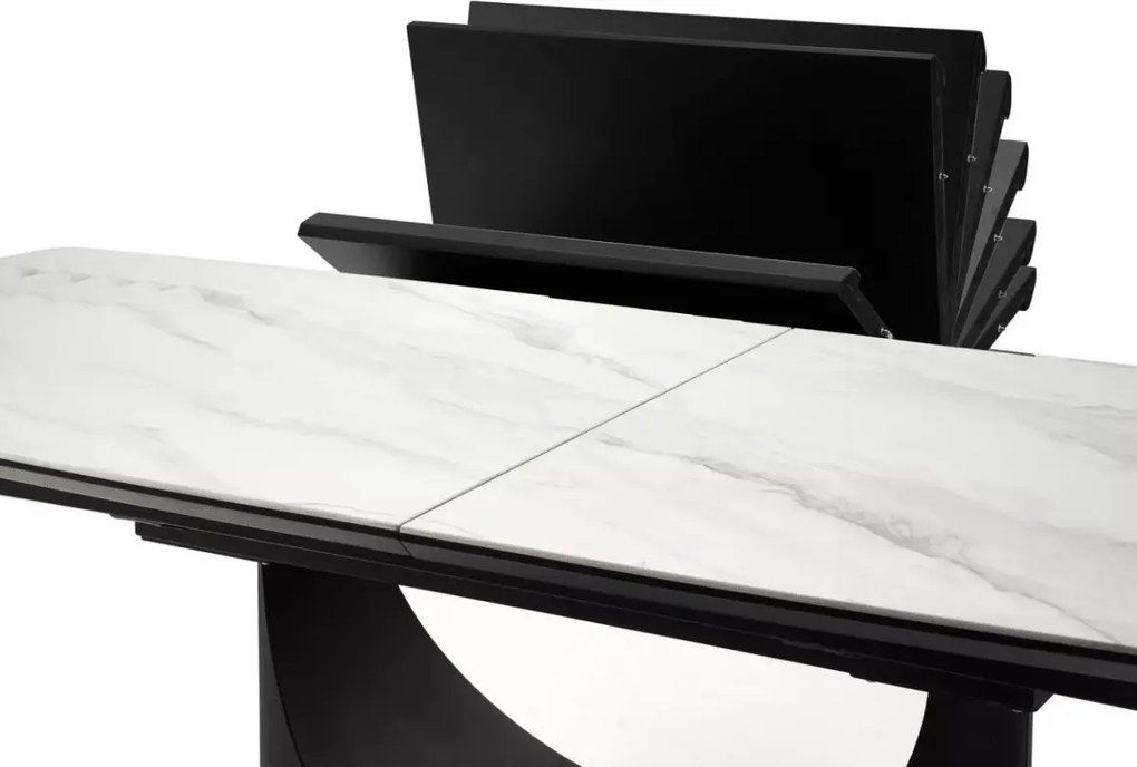 Stół rozkładany Osmen 160–220 cm ceramiczny marmur biały / czarny połysk nowoczesny na jednej nodze do jadalni