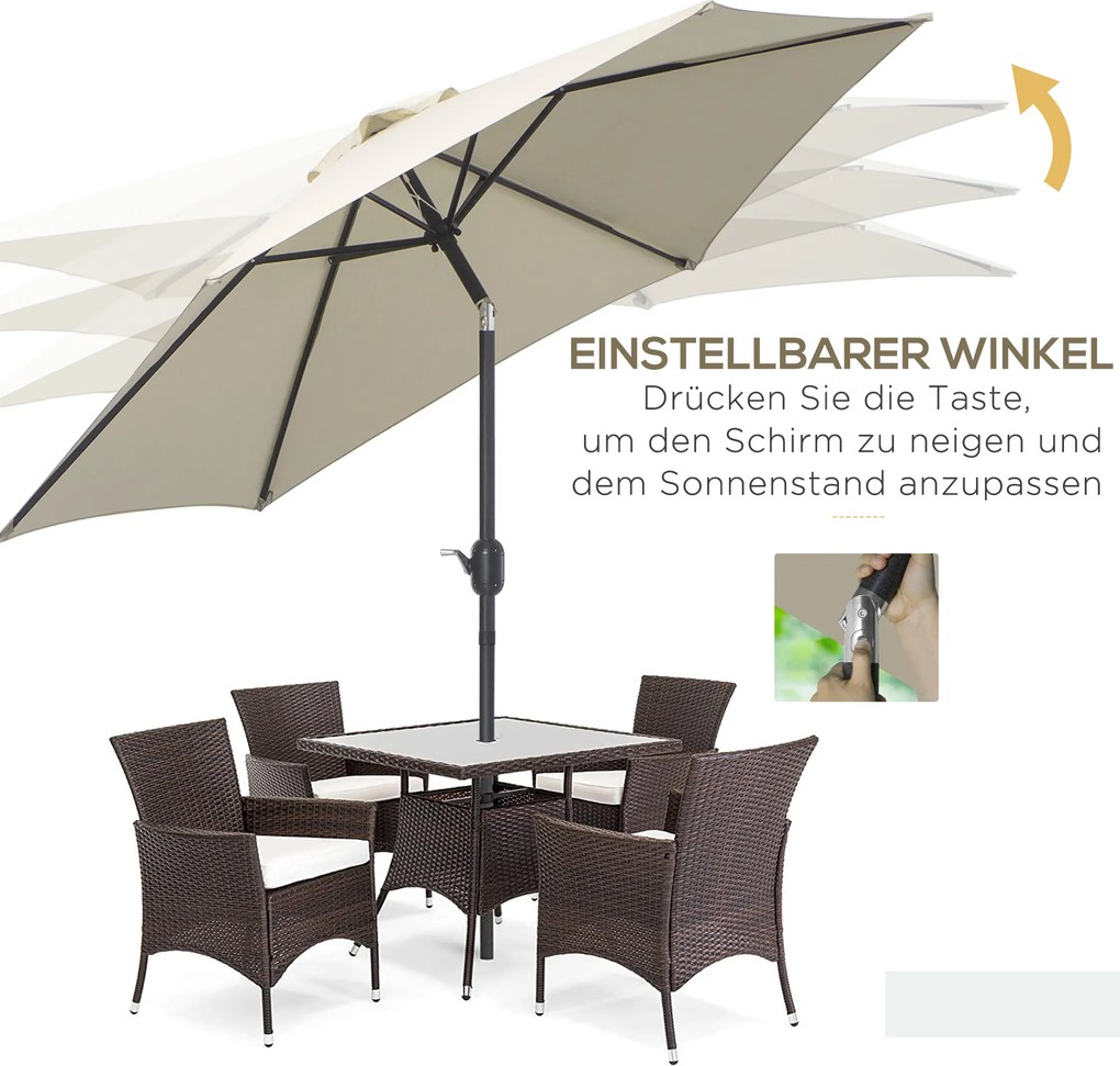 Parasol ogrodowy przeciwsłoneczny zginany z korbką aluminium 180/㎡ poliester kremowo-biały outsunny