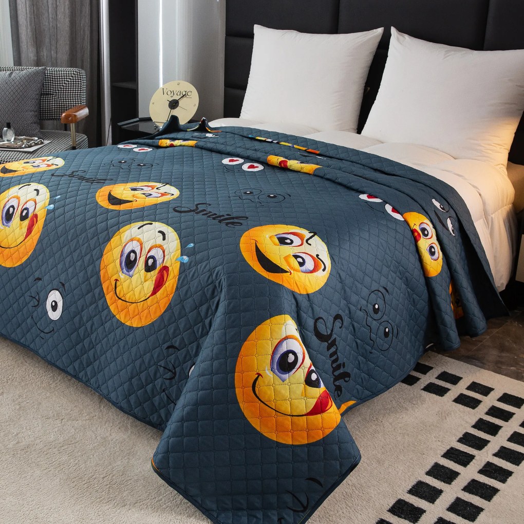 Narzuta na łóżko ze wzorem GŁODNY EMOTIKON szary Rozmiar: 170 x 210 cm