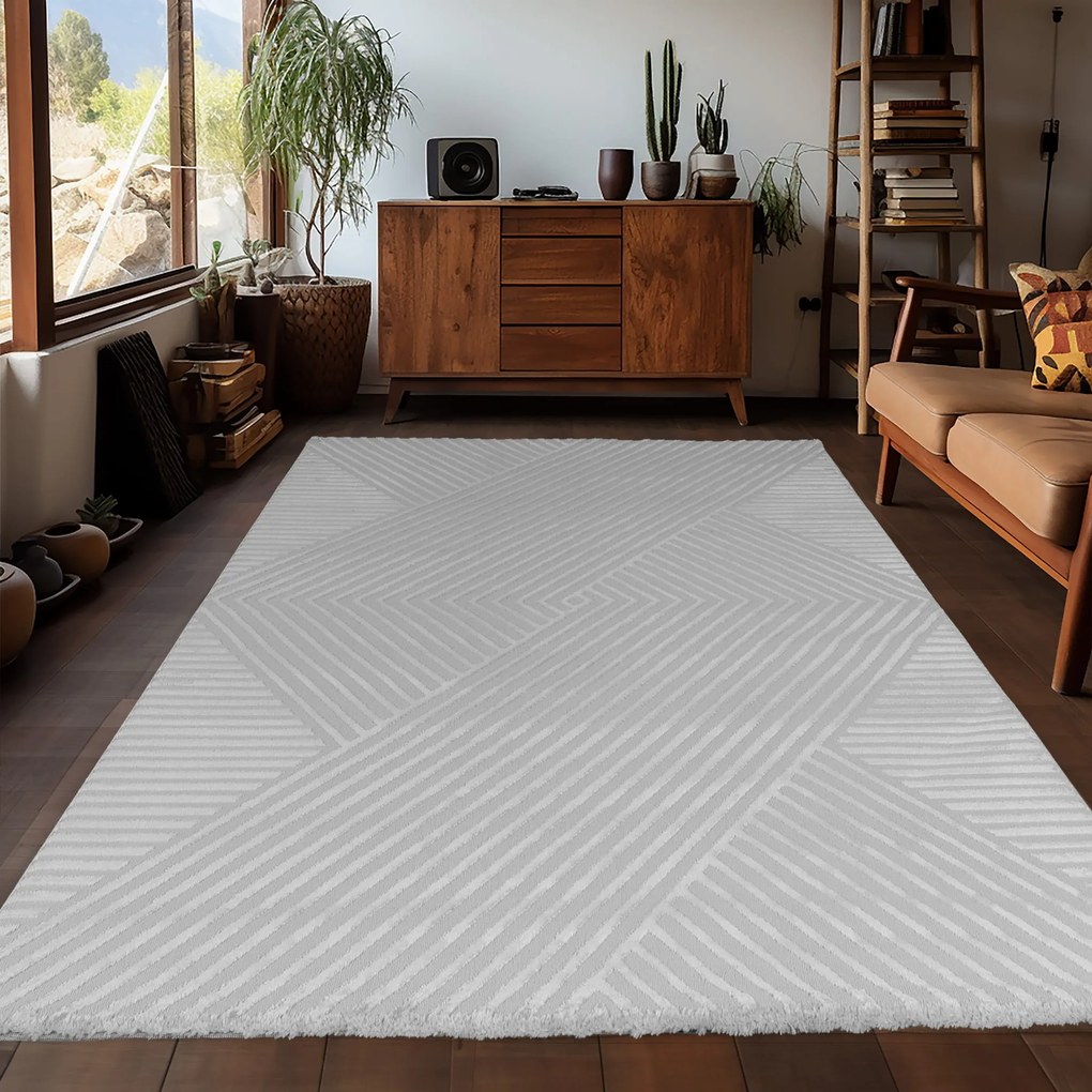 Dywan 3D nowoczesny Sahara Wstęga szary 200 cm x 290 cm