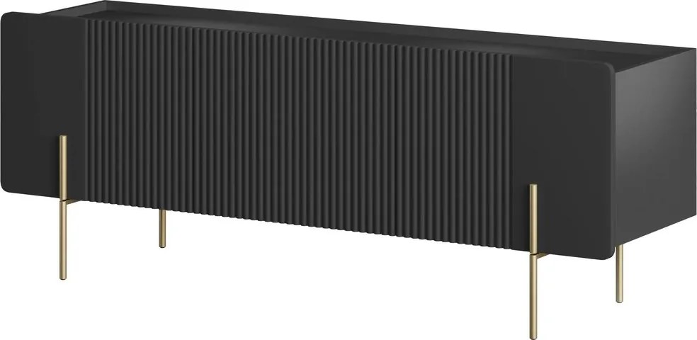 Szafka RTV Malmi 150 cm - czarny mat / złote nóżki
