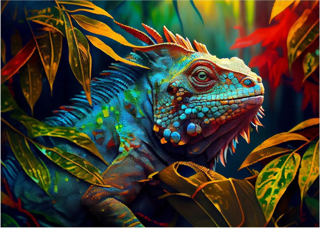 Obraz na szkle - Kolorowa iguana (70x50 cm)