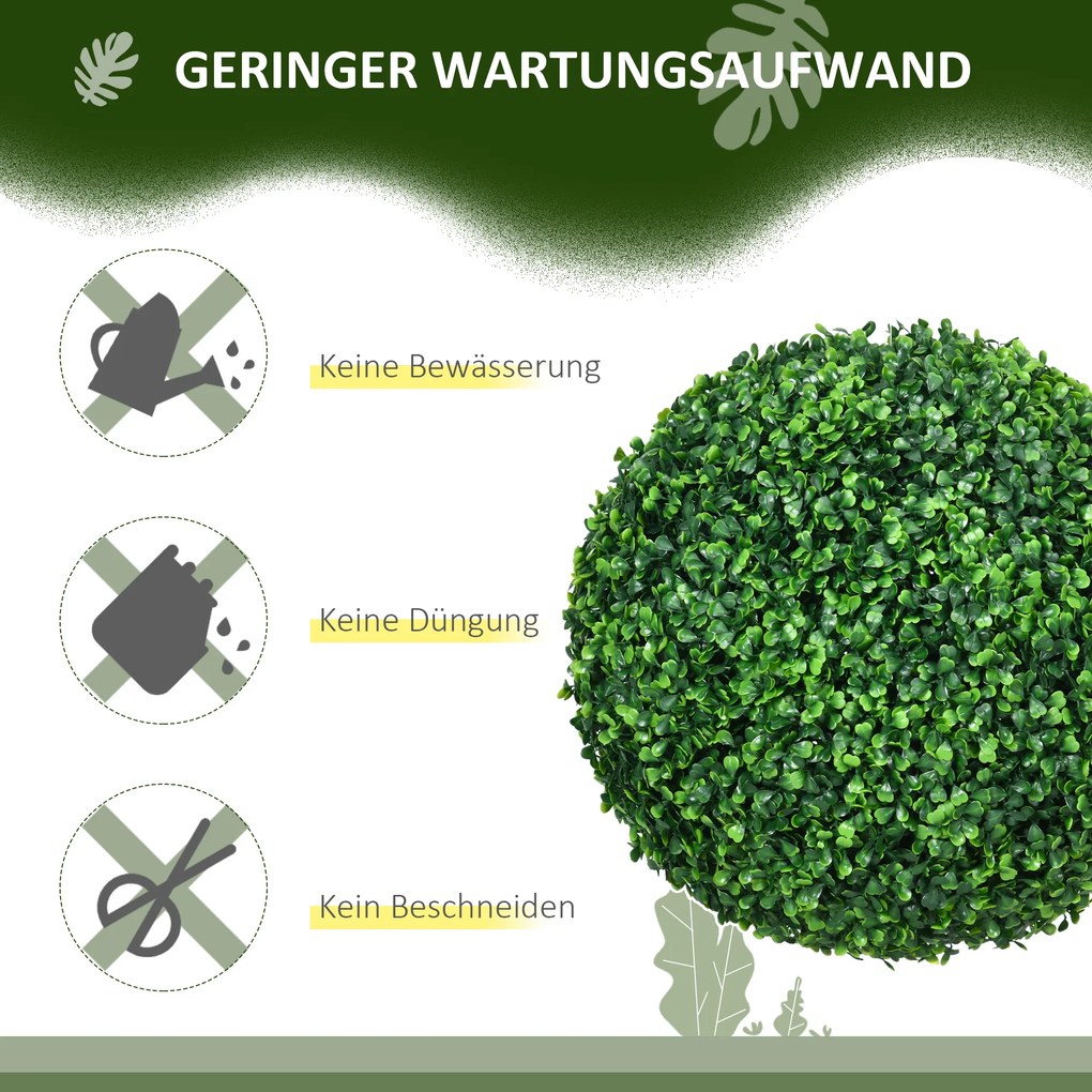 HOMCOM Zestaw 2 bukszpanów, Sztuczne Rośliny, Zestaw 2szt, Okrągłe, 40 cm x 40 cm x 40 cm, Zielony