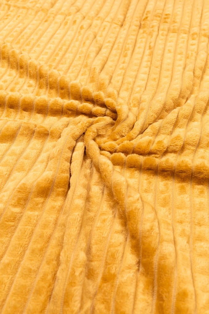 Koc w Kostkę 200x220cm Miękki musztardowy Przytulny do Salonu i Sypialni