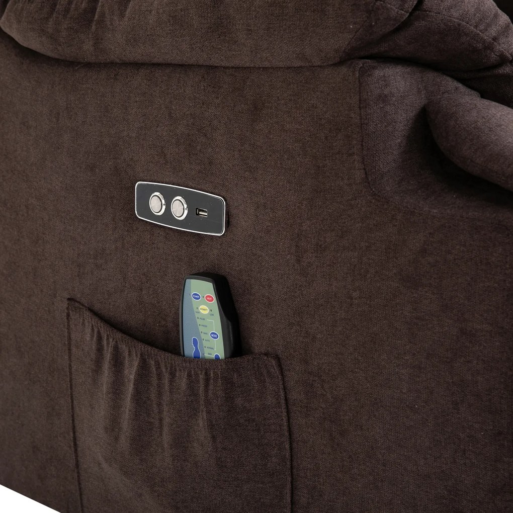 HOMCOM Fotel masujący z funkcją wstawania i ogrzewania regulowany kąt nachylenia z pilotem plusz brązowy | Aosom PL