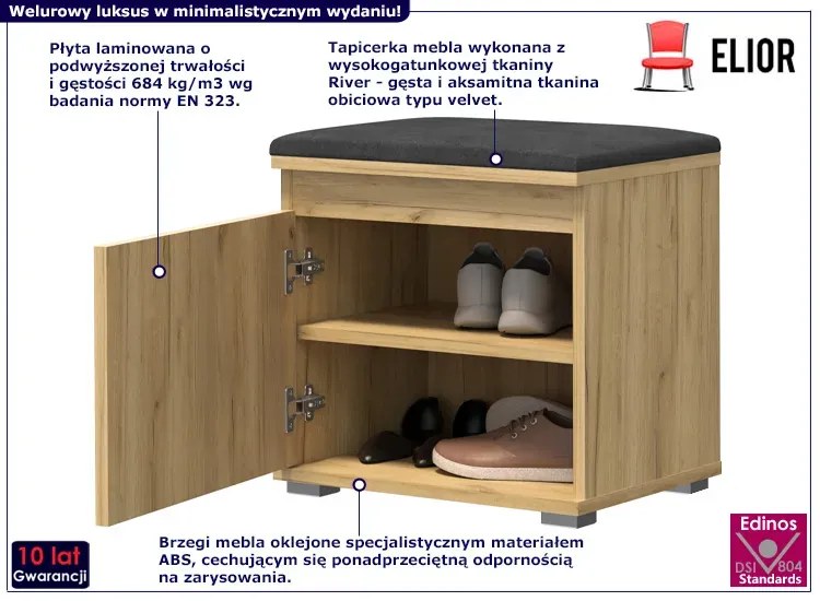 Szafka Na Buty Z Siedziskiem Dąb Craft + Szary F3-R98