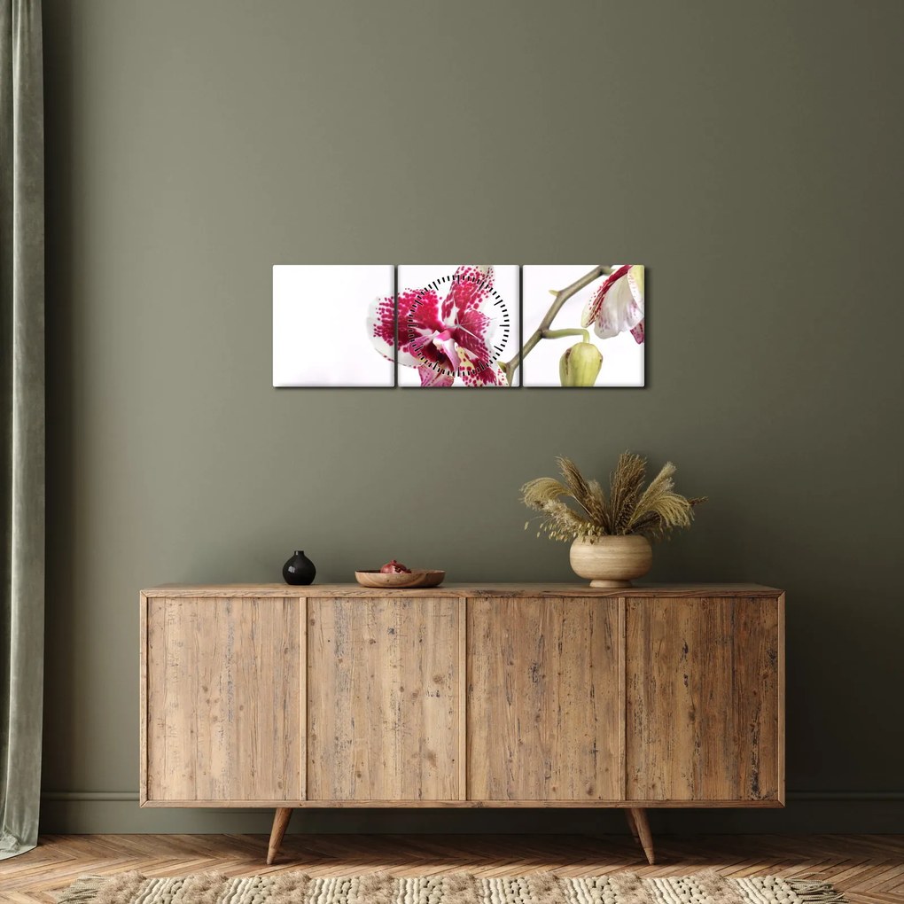 Obraz kwiatu orchidei (z zegarem) (90x30 cm)