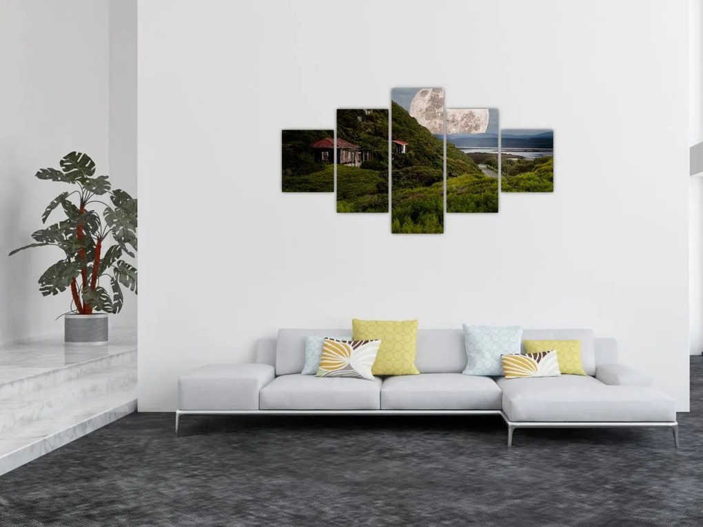 Obraz krajobrazu z księżycem (125x70 cm)
