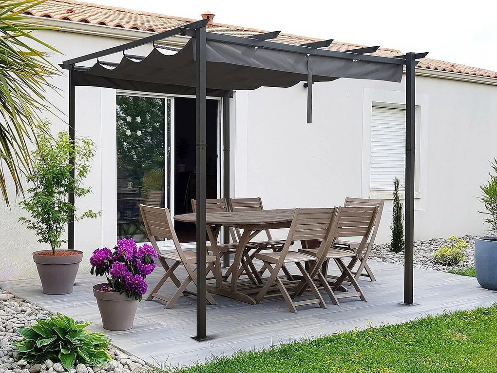 Aluminiowa pergola z rozsuwanym dachem - 3 x 3 m - Szary