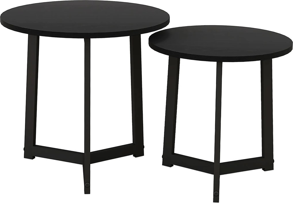 HOMCOM Nowoczesny zestaw 2 stolików kawowych, Rama metalowa, MDF, Okrągły design, Wsuwane, Czarny