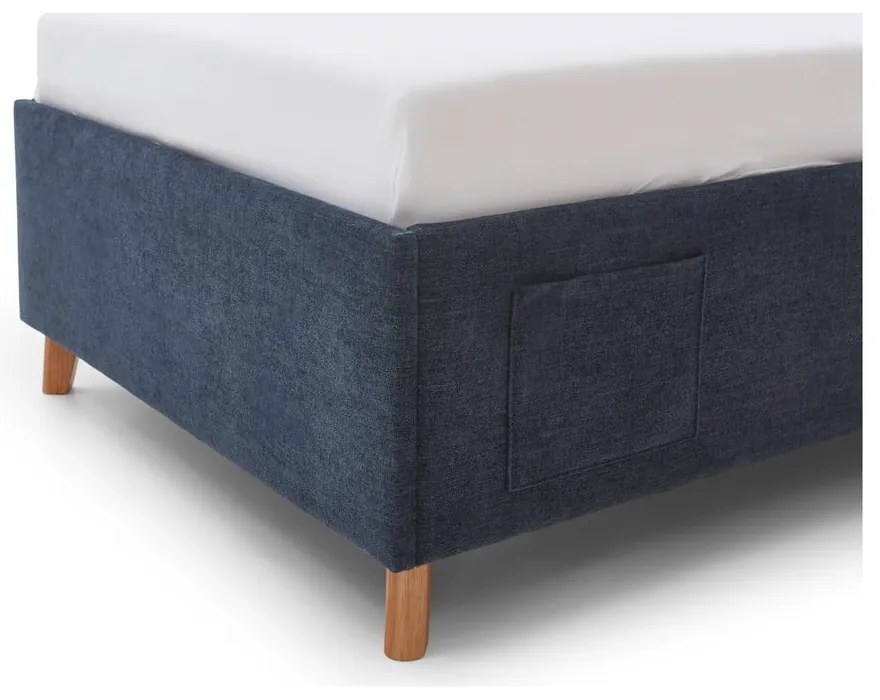 Ciemnoniebieskie tapicerowane łóżko dziecięce ze schowkiem ze stelażem 120x200 cm Fun – Meise Möbel