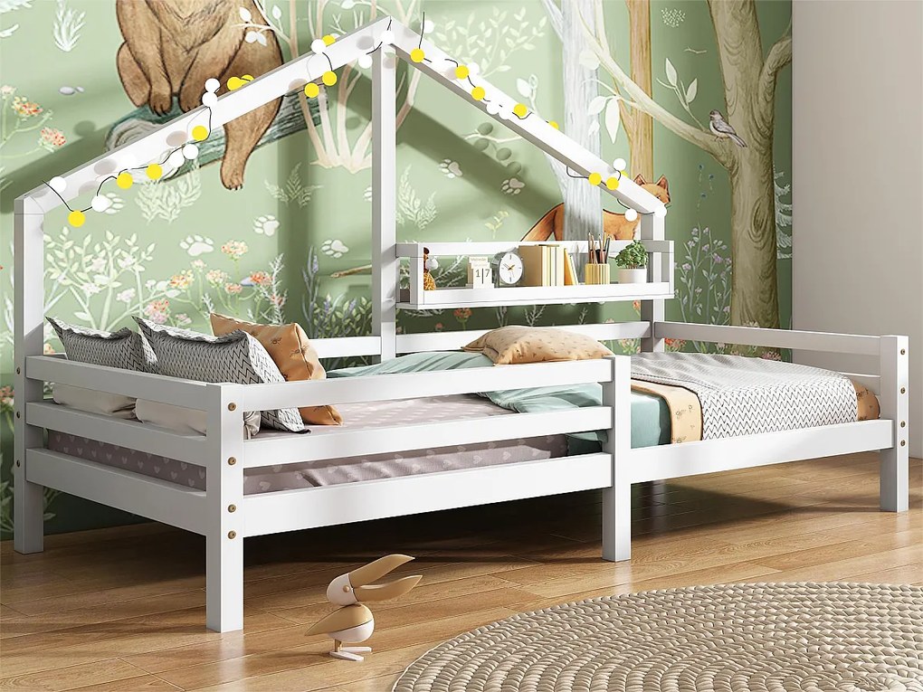 Łóżko dziecięce kabinowe - 90 x 200 cm - półka do przechowywania - stelaż listwowy - białe