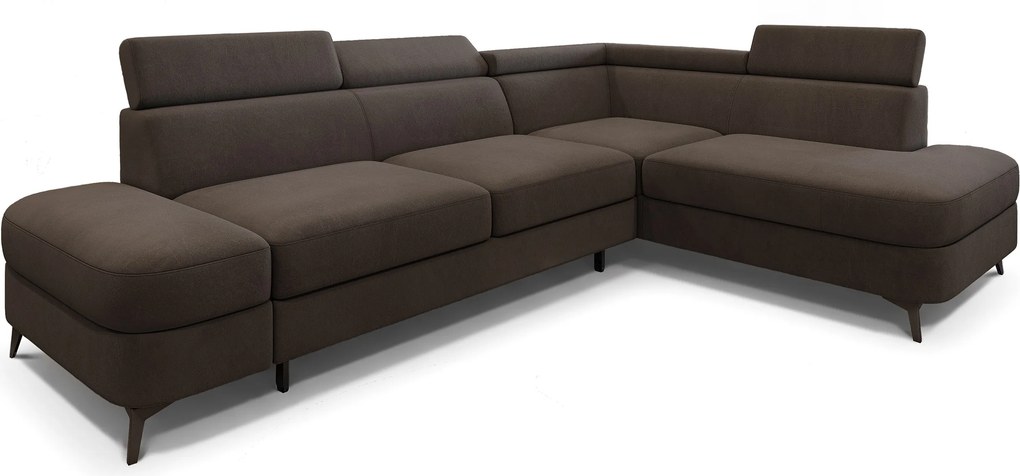 Masseno Narożnik AVISE z funkcją spania i pojemnikiem na pościel Narozniki L, Rozkładana sofa - Brązowy, MATT VELVET 29
