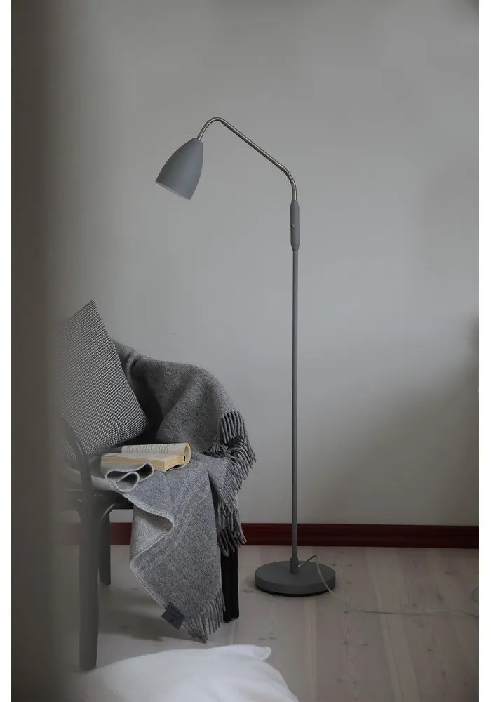 Szara lampa stojąca LED ze ściemniaczem z metalowym kloszem (wysokość 140 cm) Patro – Markslöjd
