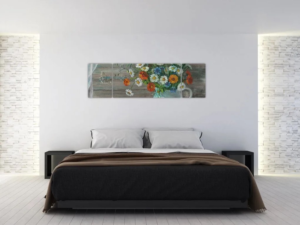 Obraz - Kwiaty polne, obraz olejny (170x50 cm)