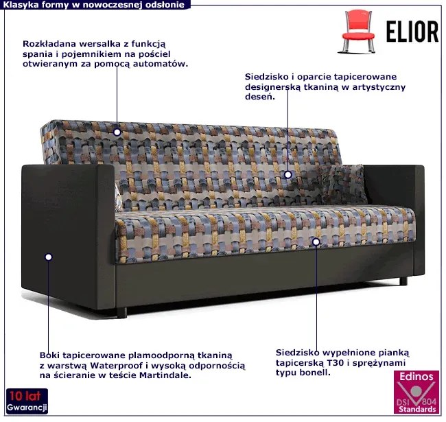 Szara wersalka w deseń plecionki - Elivos