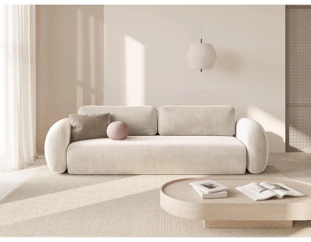 Kremowa aksamitna rozkładana/ze schowkiem sofa 262 cm Tonale – Cosmopolitan Design