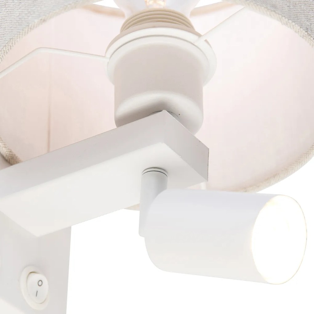 Lampa ścienna biała z lampką do czytania i kloszem w kolorze jasnoszarym 18 cm - Brescia Nowoczesny Oswietlenie wewnetrzne