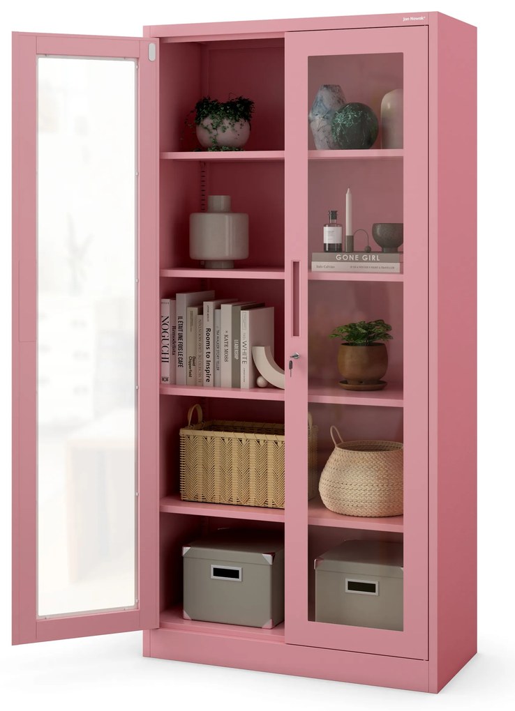 Szafa przeszklona AMELIA, 900 x 1850 x 400 mm, Fresh Style: pudrowy róż