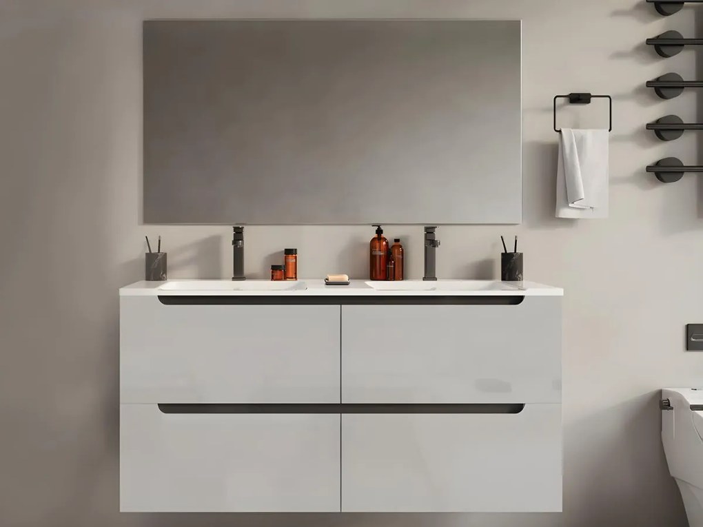 Szafka łazienkowa wisząca z podwójną umywalką wpuszczaną - Biały - 120 cm - SELITA