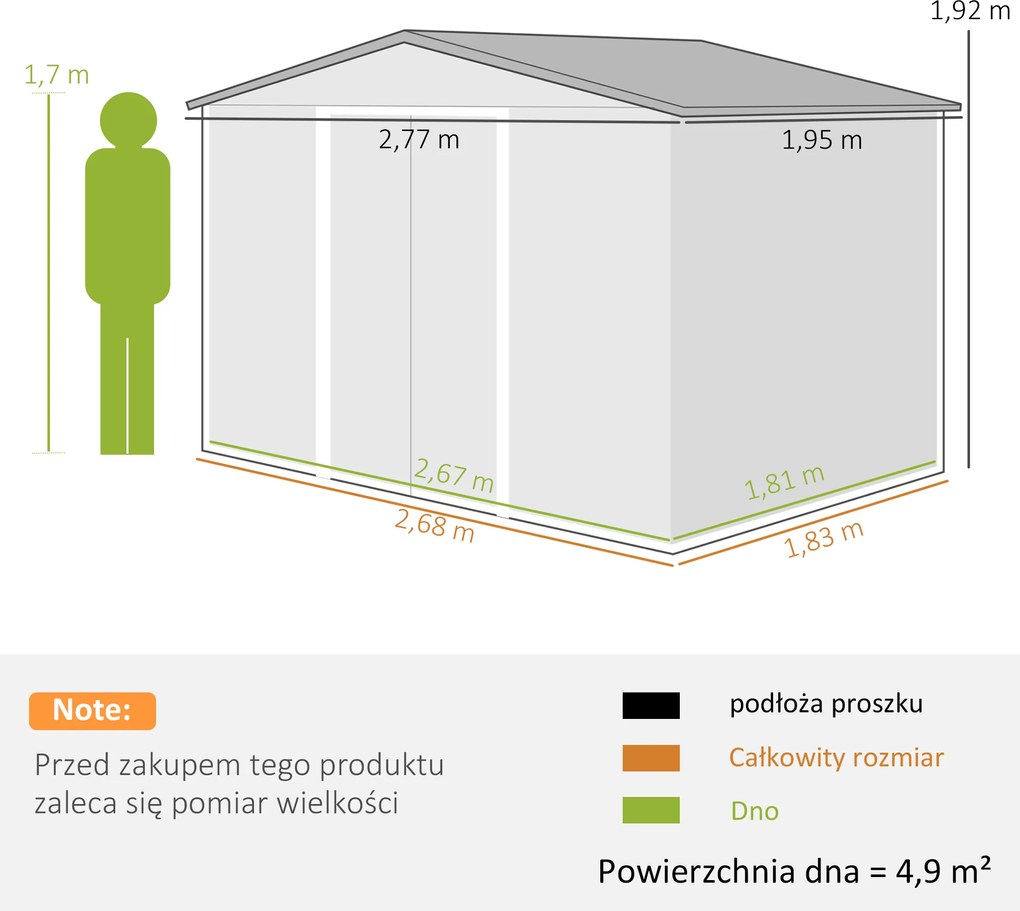 Outsunny metalowy domek narzędziowy z fundamentem żółty szopa ogrodowa 277x195x192 cm trwały i praktyczny | Aosom PL