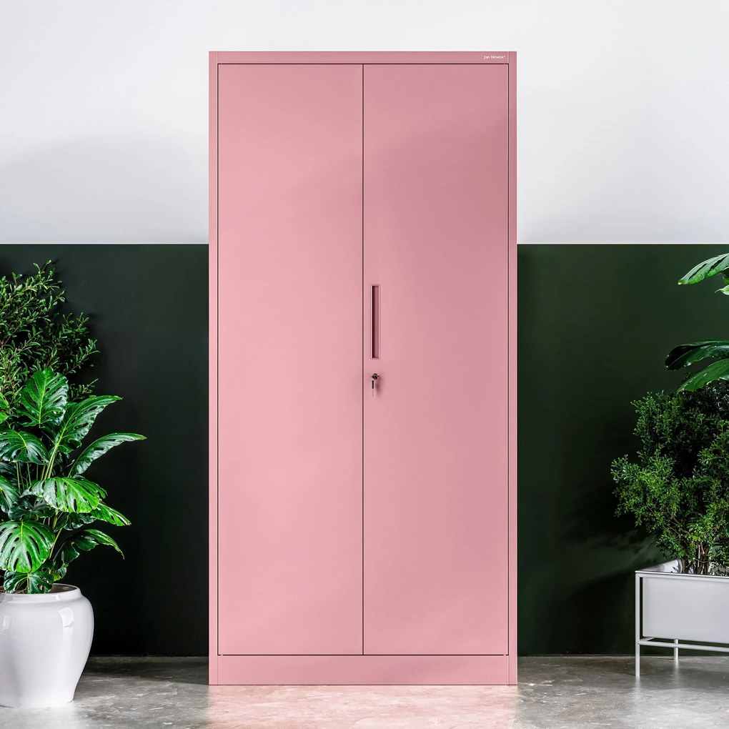 Szafa gospodarcza zamykana DAWID, 900 x 1850 x 450 mm, Fresh Style: pudrowy róż