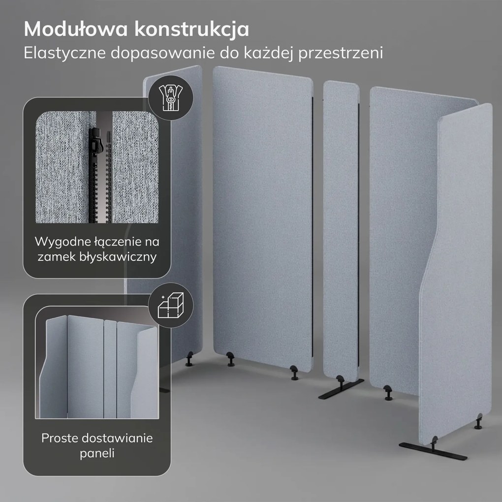 Przegroda biurowa akustyczna Sadie, kolor Moon Dust, rozmiar 260/145 cm