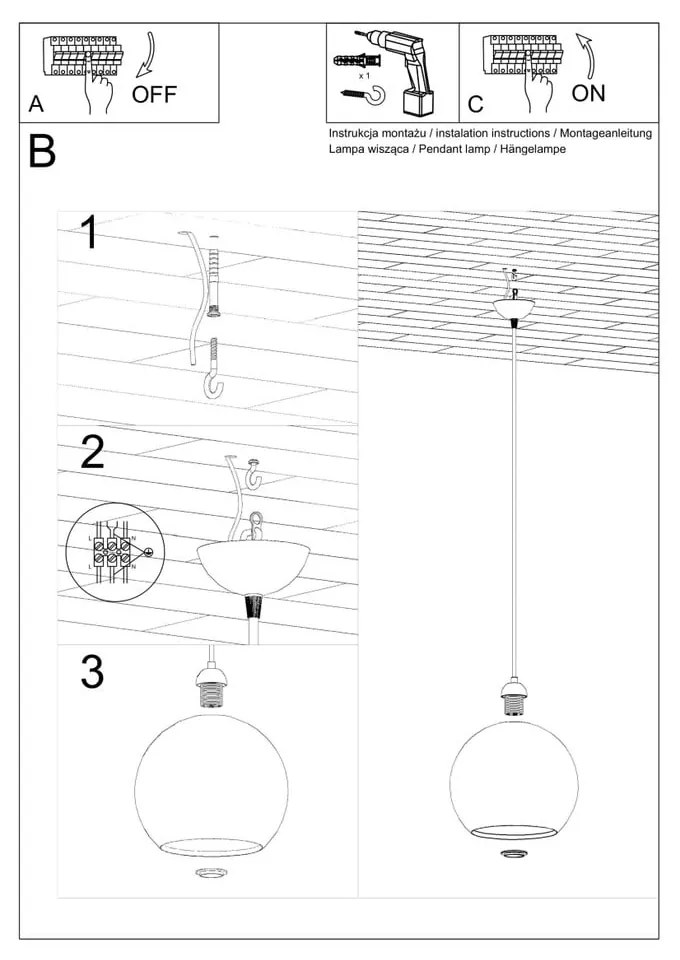 Biała lampa wisząca z szklanym kloszem ø 30 cm Bilbao – Nice Lamps