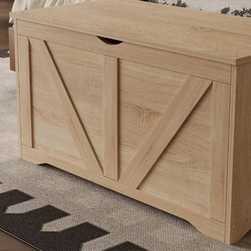 Drewniana duża skrzynia przechowywania jasny brąz kufer ławka loft 100cm