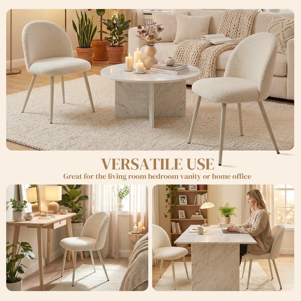 HOMCOM Krzesła do jadalni, krzesła kuchenne, miękkie tapicerowane chenille, 50,5 x 57,5 x 78,5 cm, kremowobiały | Aosom PL