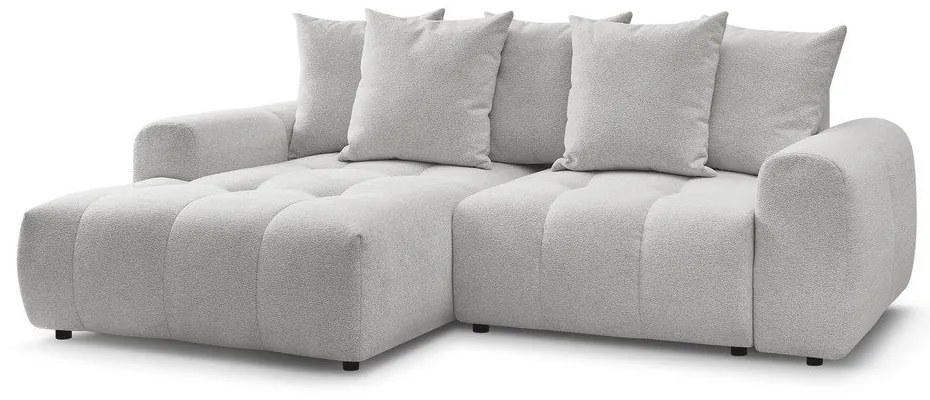 Jasnoszary rozkładany narożnik z tkaniny szenilowej ze schowkiem (lewostronny/z szezlongiem) Roxelane – Bobochic Paris