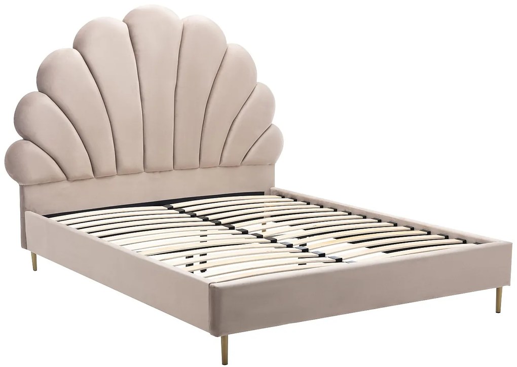 Łóżko w kształcie muszli 160 x 200 cm - Welur - Beige - LIVAYA
