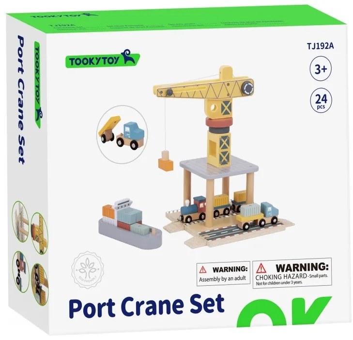 Tooky toy dźwig portowy drewniany zestaw