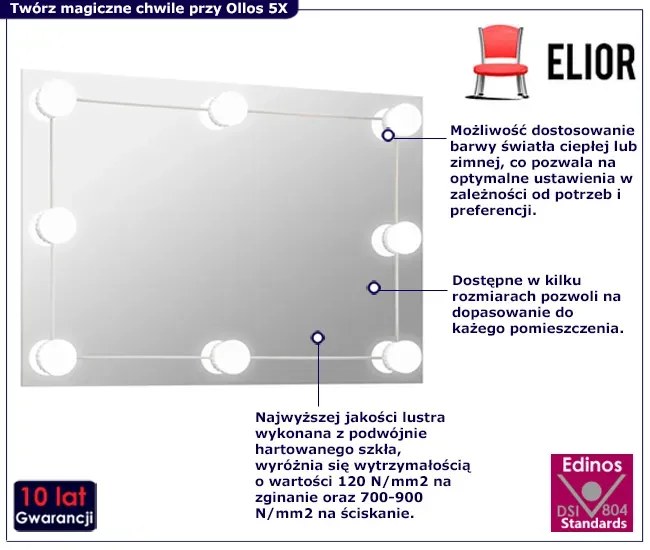 Prostokątne wiszące lustro LED 60x40 cm Lixo