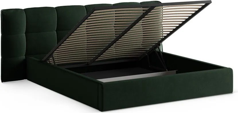 Ciemnozielone tapicerowane łóżko dwuosobowe ze schowkiem ze stelażem 200x200 cm Eric – Micadoni