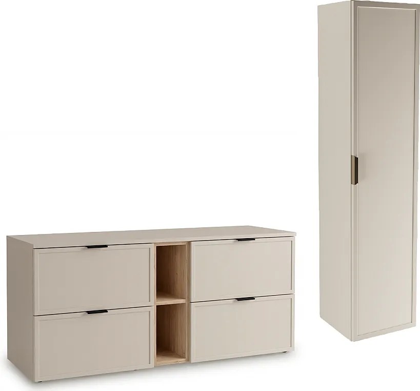 Kaszmirowy Zestaw do Łazienki 140cm Szafka z Blatem Regał Słupek Fronty Ramka Roma