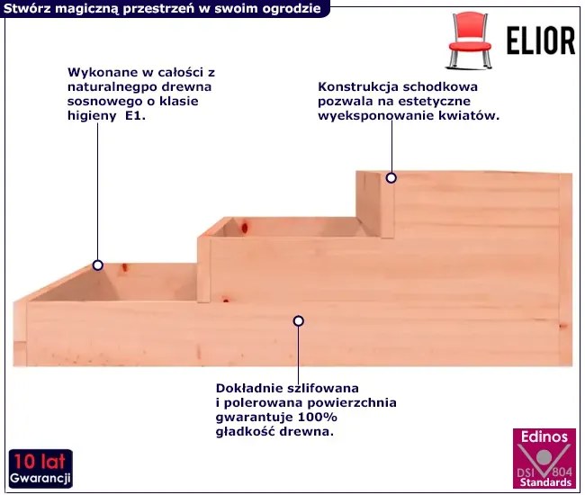 Drewniana duża schodkowa donica ogrodowa C9-N23