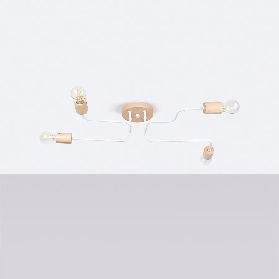 Żyrandol loft Zimbo, stal/drewno - 4 źródło światła 4000K - L.75 x H.16.5 cm - biały/naturalne drewno