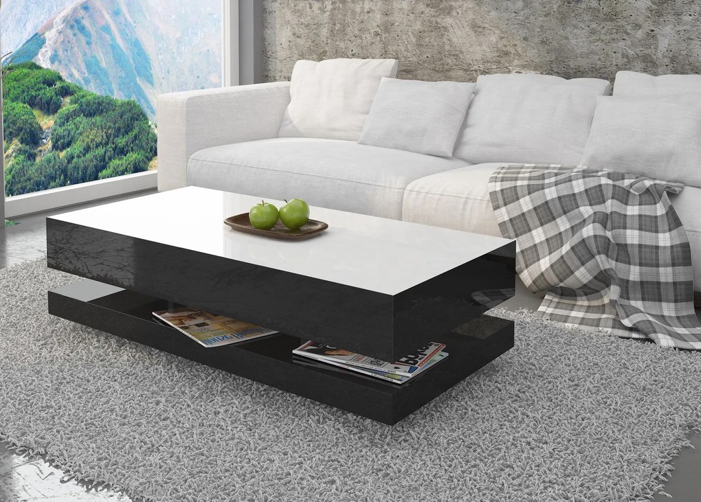 Stolik kawowy Tora 120x60 cm, kolor biało-czarny połysk