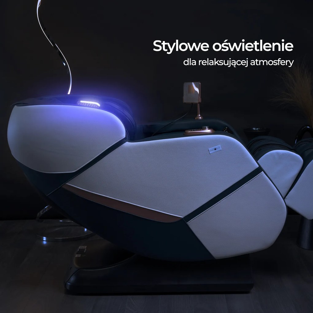 Fotel Masujący ZX ULTRA PRO MAX Wypoczynkowy Relaksacyjny Granatowy Ekoskóra Nowoczesny