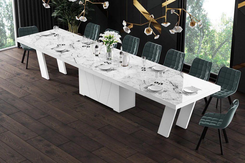Stół w wysokim połysku Grande 160 Hubertus rozkładany do 412 marmur/biały