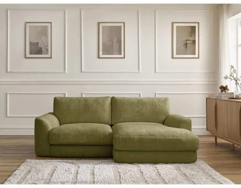 Narożnik z tkaniny szenilowej (prawostronny/z szezlongiem) w kolorze khaki Leonore – Bobochic Paris