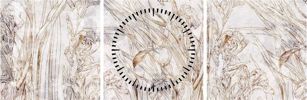 Obraz - Irysy (z zegarem) (90x30 cm)