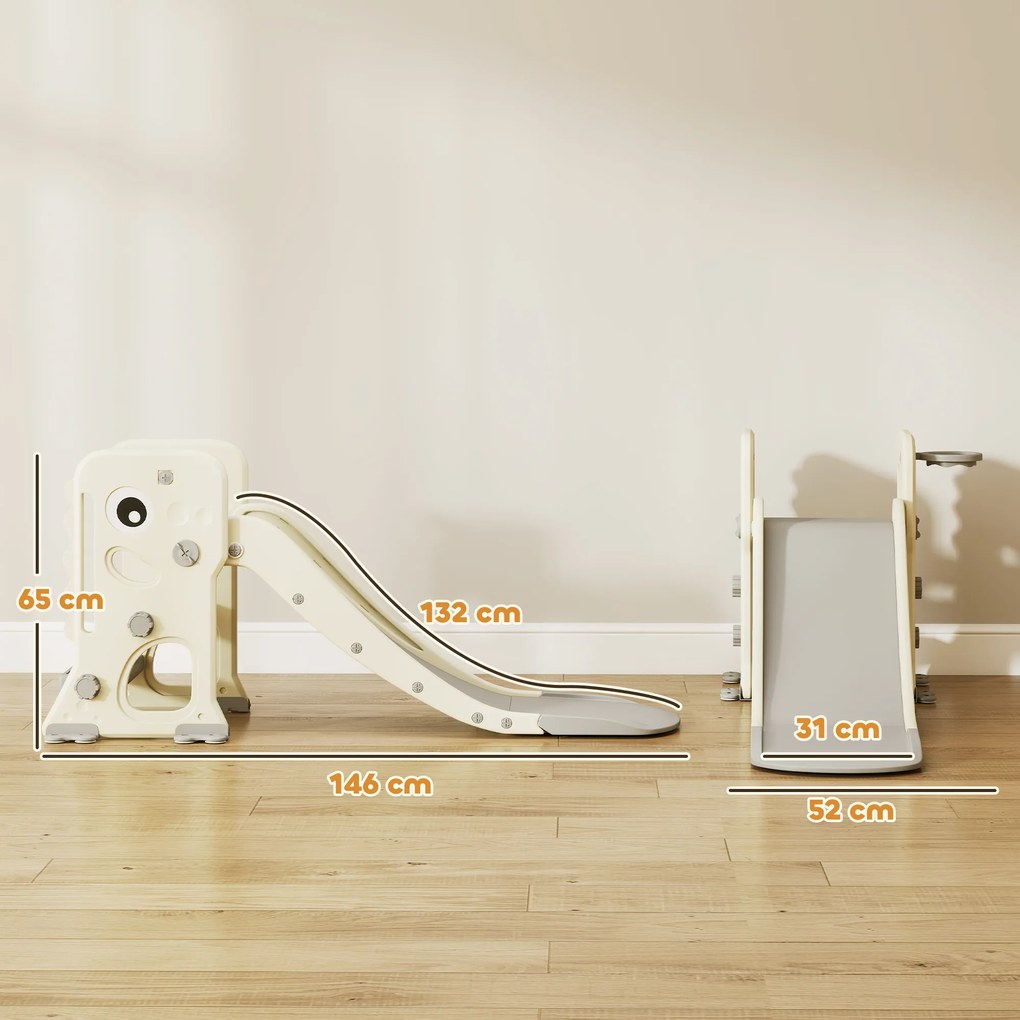 AIYAPLAY Zjeżdżalnia dla dzieci 3 w 1 z ścianką wspinaczkową, koszem do koszykówki i piłką, składana zjeżdżalnia do użytku w pomieszczeniach dla dzieci 2-5 lat