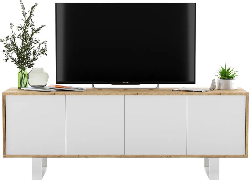 Zamykana szafka rtv dąb wotan + biały H9-T79