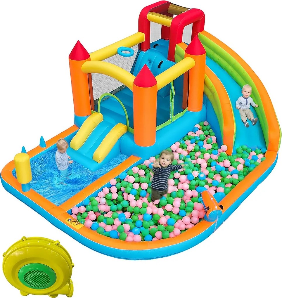 8 w 1 nadmuchiwany basen z zamkiem dla dzieci - 460 x 343 x 190 cm - Oxford - z dmuchawą - pomarańczowy