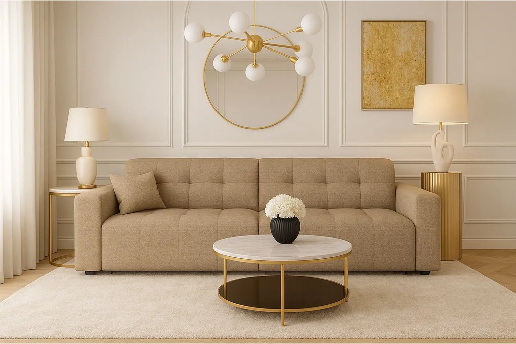 Sofa Bergamo 3-osobowa, tkanina Raven 30 beżowa– 244×102×70 cm