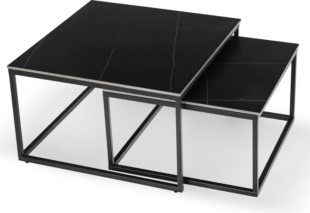 Zestaw Stolików Kawowych TENOR Czarny Marmur/Czarny do Salonu Glamour