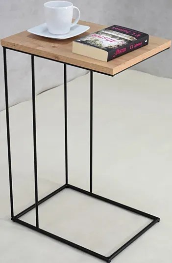 Minimalistyczny druciany stolik pomocniczy dąb artisan + czarny - Martix 5X